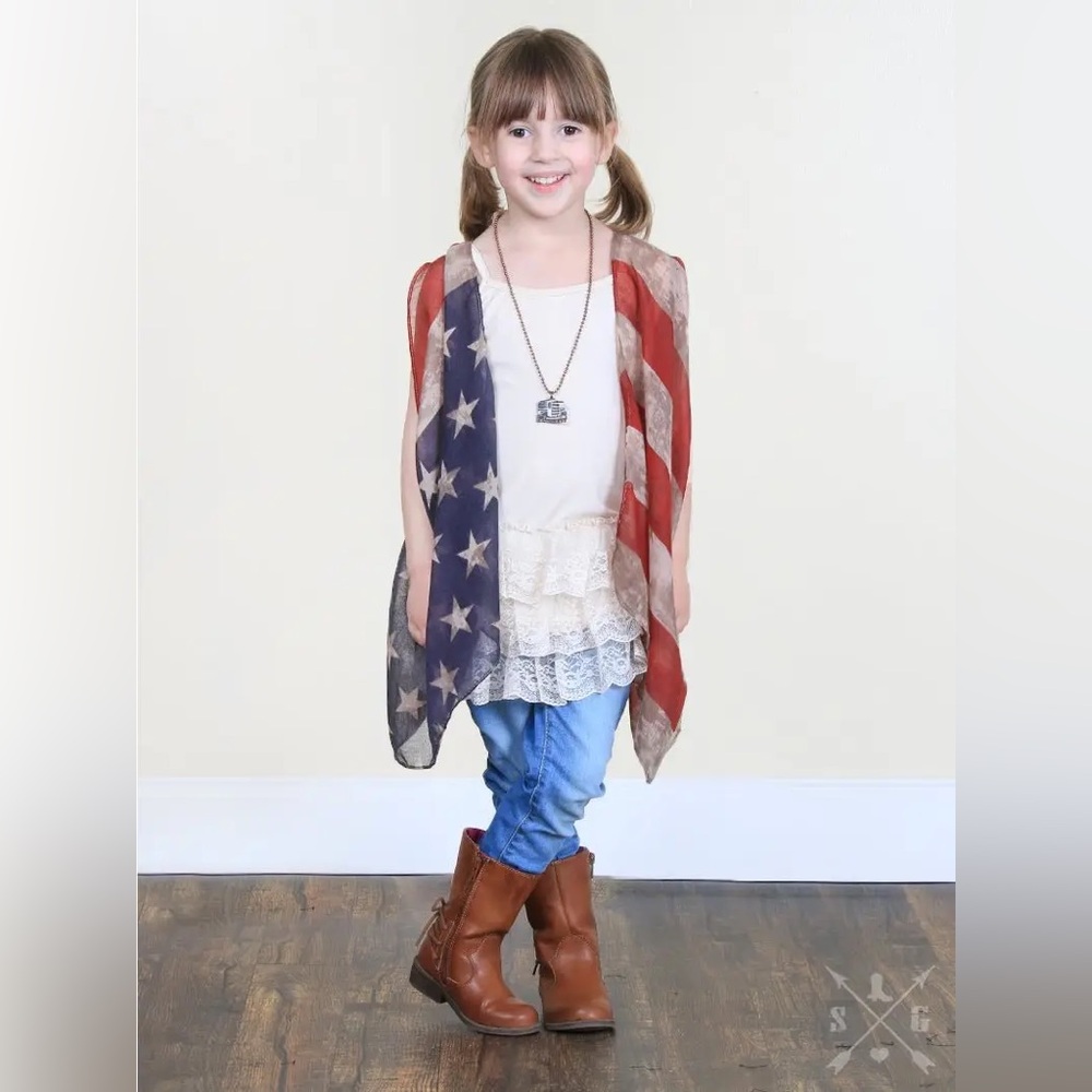Girls' Vintage Stars & Stripes Flowy Kimono Vest